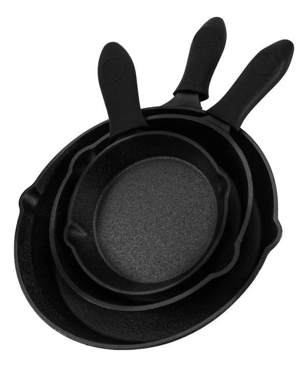 Juego De Sartenes De Hierro Fundido Presazonado De 3 Piezas