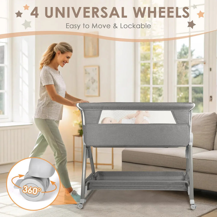 Cuna Portátil Ajustable Con Ruedas Y Colchón Para Bebé