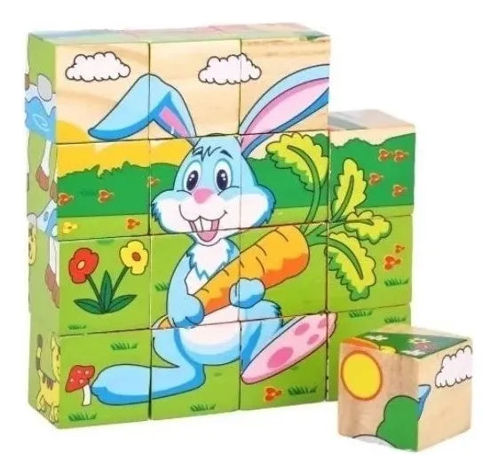 Rompecabezas Madera 6 En 1 Juguete Cubo Didáctico De 16 Pcs