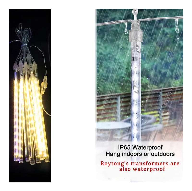 Luz Navideña Led Lluvia De Meteoro Panel Solar Luces Amarillo