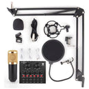 Kit Micrófono Profesional De Condensador + Tarjeta Sonido V8 Negro