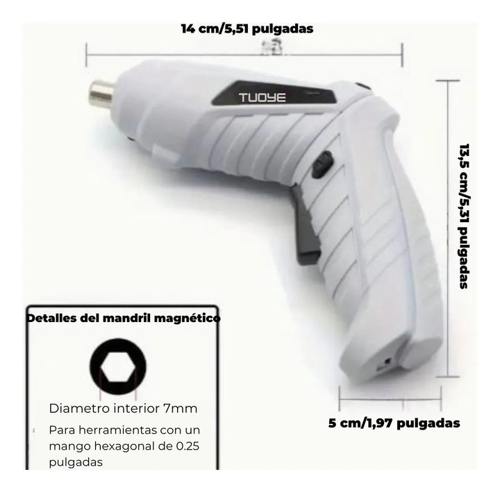 Destornillador Inalámbrico Eléctrico Recargable 47 Piezas - Gris