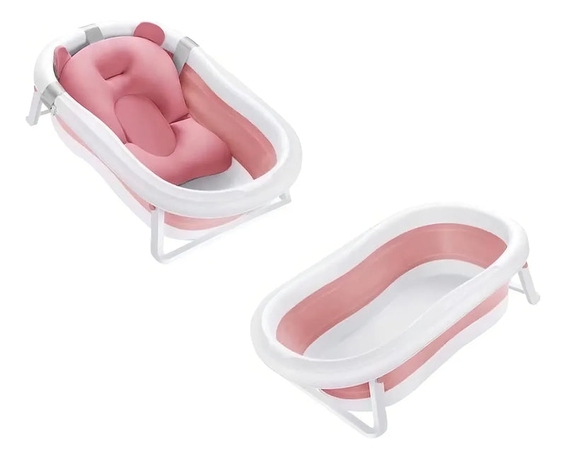 Bañera Plegable Para Bebé Con Termómetro, Cojín Y Desagüe Planet Home 70x44x19cm Rosa