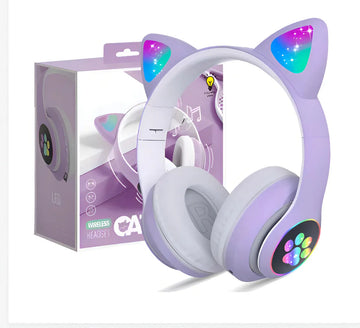 Diadema Bluetooth Con Diseñó De Orejitas Niña Extra Bass Color Violeta