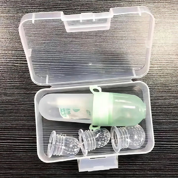 Tetero Biberón Dispensador Alimentos Bebés 40 Ml Uso Verde Chupo 3 Tamaño Alimento + Cuchara Dispensar Ayuda Habilidades Control Sin Bpa Libre Bps Sin Ftalatos Silicona Grado Alimenticio Versátil