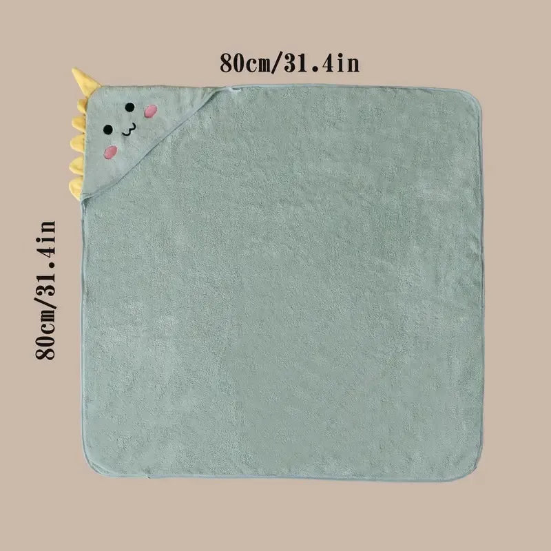 Toalla Baño Para Bebe Con Capota Dinosaurio Verde Claro