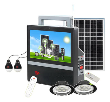 Tv Portatil Con Panel Solar Lamparas Led Bombillos Gd-8088