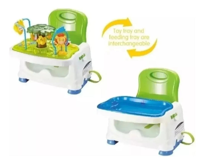 Silla Comedor Unico Musical Juguetes Portátil Doble Bandeja Azul