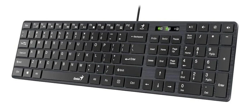 Teclado Genius SlimStar QWERTY Membrana español color negro con luz no