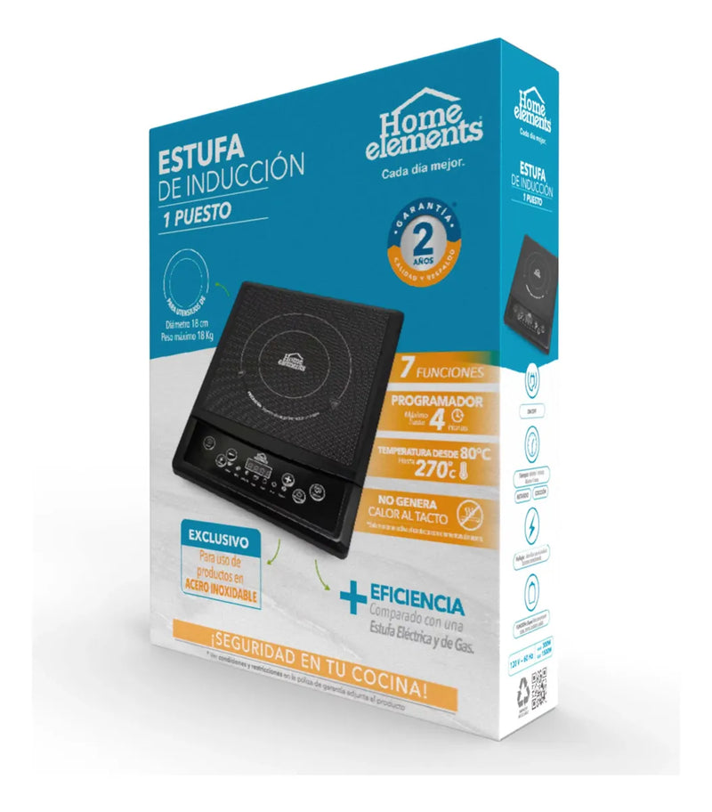 Estufa De Induccion 1 Puesto Home Elements Estufa Portatil Negro