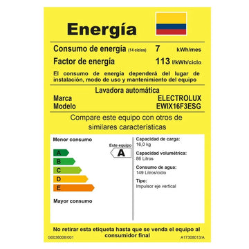 Lavadora Electrolux carga superior 16Kg premium care gris EWIX16F3ESG