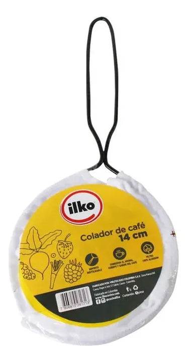 Colador De Tela Para Cafe Ilko 14 Cm Con Soporte Metalico Blanco