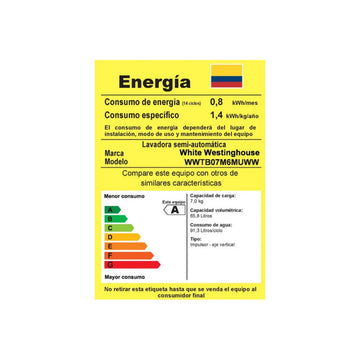 Lavadora 7kg Semiautomática White Westinghouse Wwtb07m6muww Color Blanco