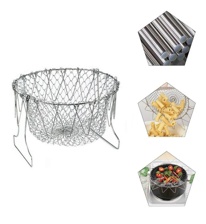 Escurridor De Cocina Plegable Para Fritos Multiusos En Acero