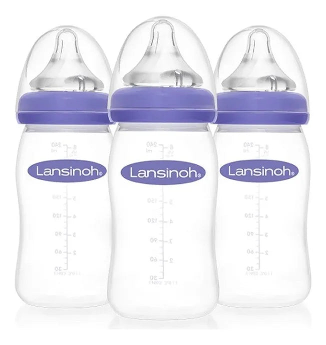 Set 3 Biberones Lansinoh Naturalwave 8 Onzas 3m Flujo Medio Color Blanco