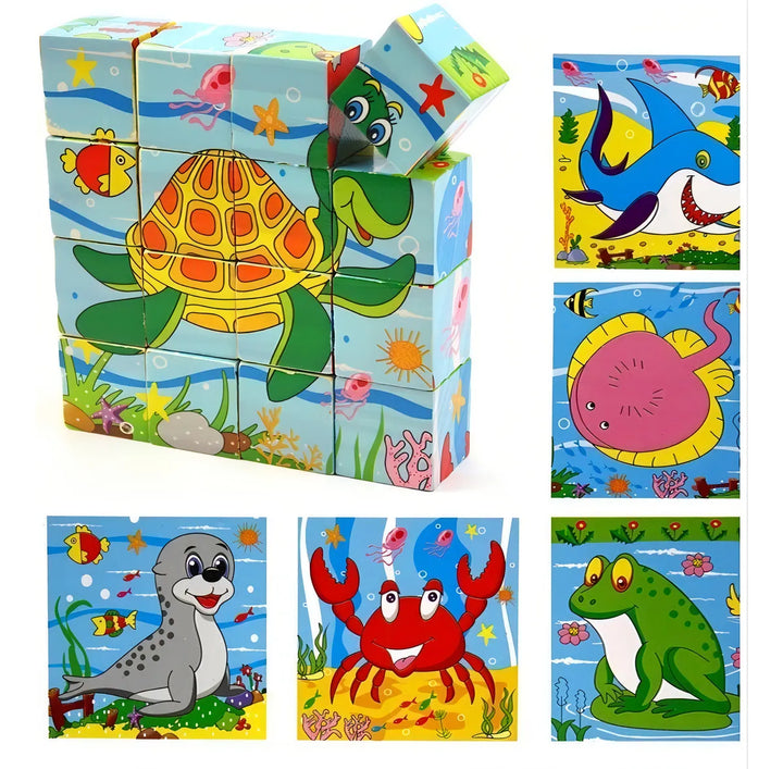 Rompecabezas Madera 6 En 1 Juguete Cubo Didáctico De 16 Pcs