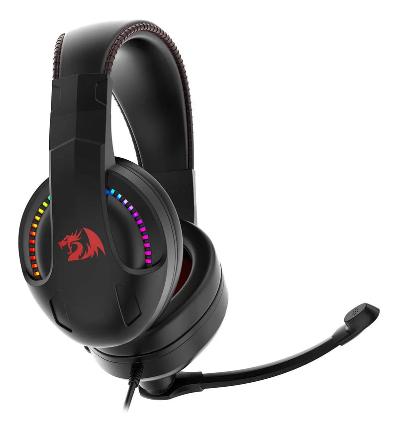 Auriculares Cronus Gamer con iluminación RGB y micrófono Redragon, color negro
