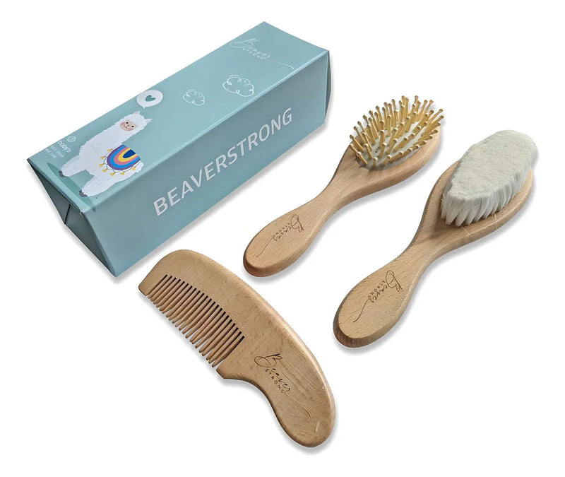 Set De Cepillo Y Peine De Pelo De Bebé De Madera Gentle Care