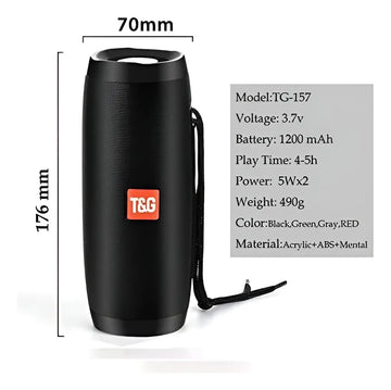 Altavoz Bluetooth Portátil Tg117 (negro) Impermeable Por R. Color Negro