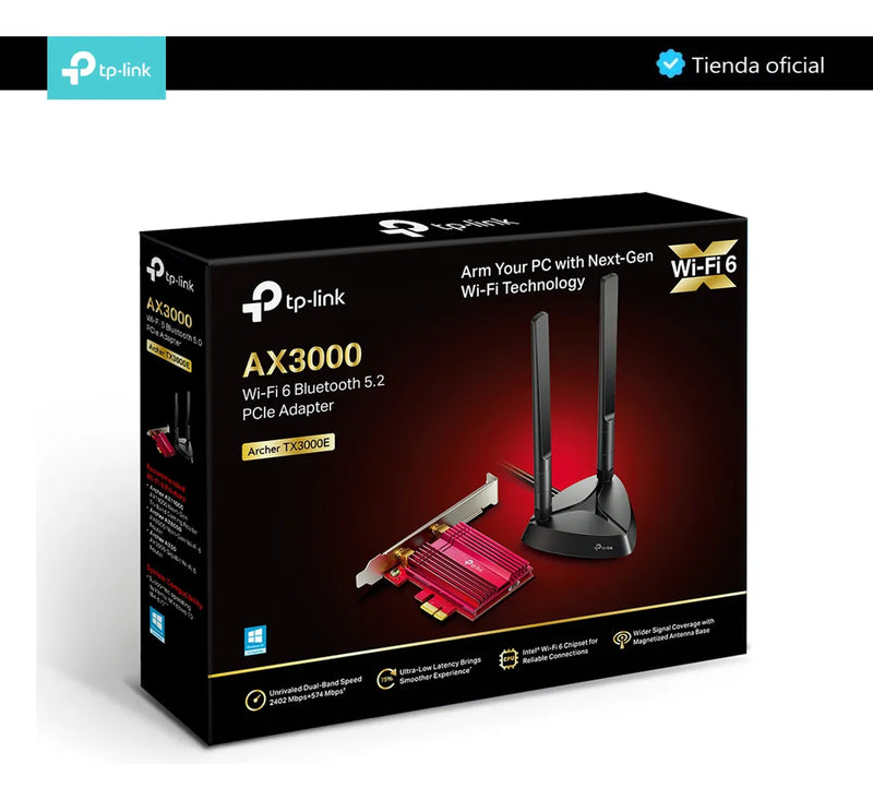 Tp-link, Tarjeta Pcie Wifi 6 Ax3000 + Bt 5.2, Archer Tx3000e