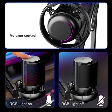 Micrófono Con Soporte de Brazo Condensador Cardioide USB para Gamer Para Pc Para Celular Tipo C Podcast streaming Luuk Young U850B Negro