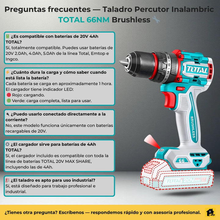 Taladro Percutor 1/2 Inalambrico Total 66nm +50 Acc Brushles Turquesa 50 Hz/60 Hz