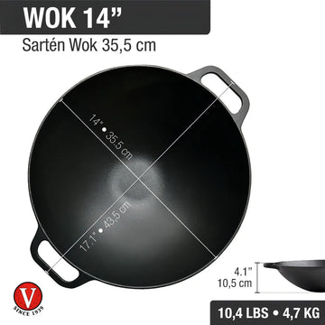 Sarten Wok 14 De Hierro Fundido Esmaltado Victoria Color Negro