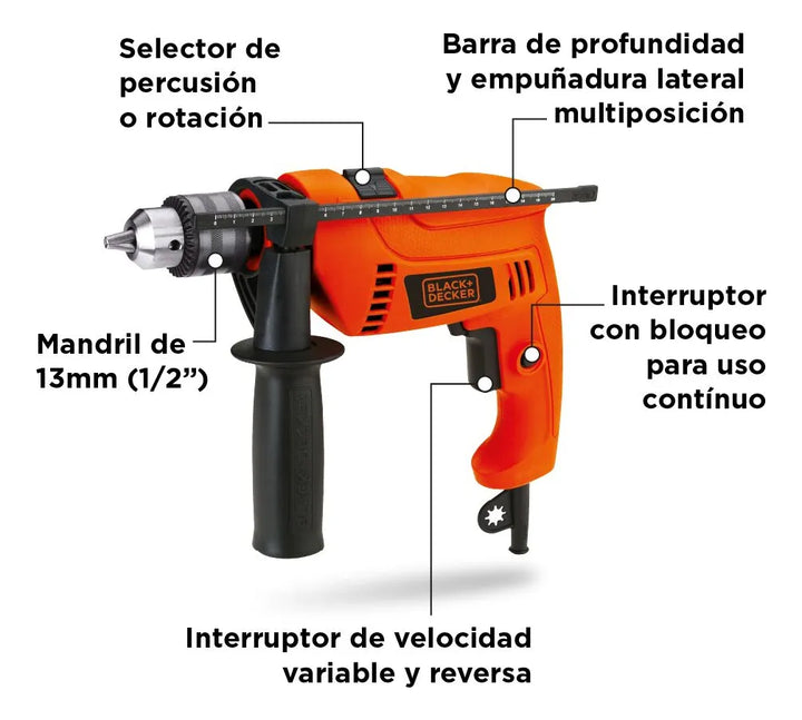 Taladro Percutor 1/2 Pulg 550w Hd555-b3 - Naranja - 60 Hz