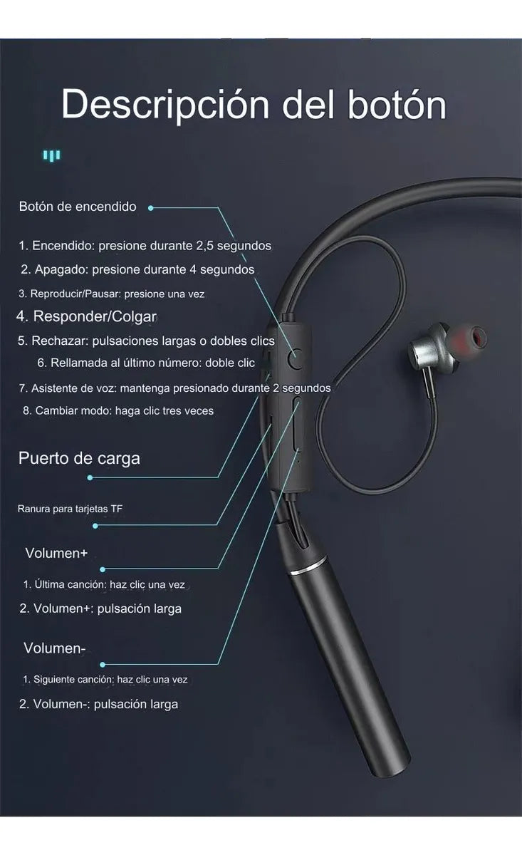 Auriculares Bluetooth Deportivos Batería De Larga Duración Negro