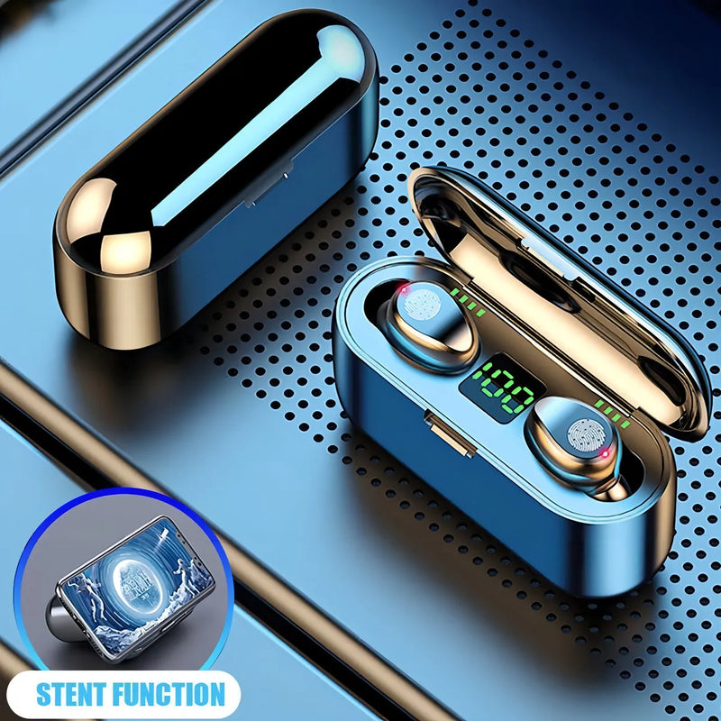 Audífonos in ear inalámbricos F9 negro con luz LED