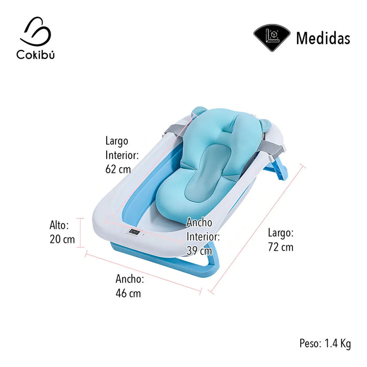 Bañera Tina Plegable Para Bebé Con Termómetro Cojín Azul Tina Bañera Plegable Para Bebé