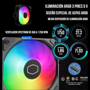 Disipador Aire Fan Cooler M Cpu Lga 1700 Am5 Am4 Argb 1200
