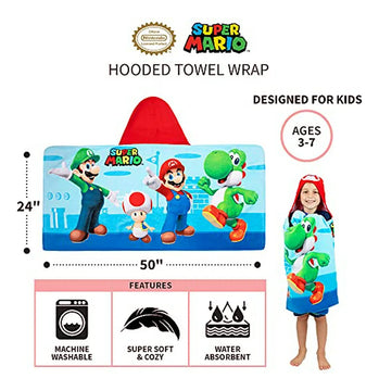 Toalla Con Capucha Super Mario Para Baño Y Playa