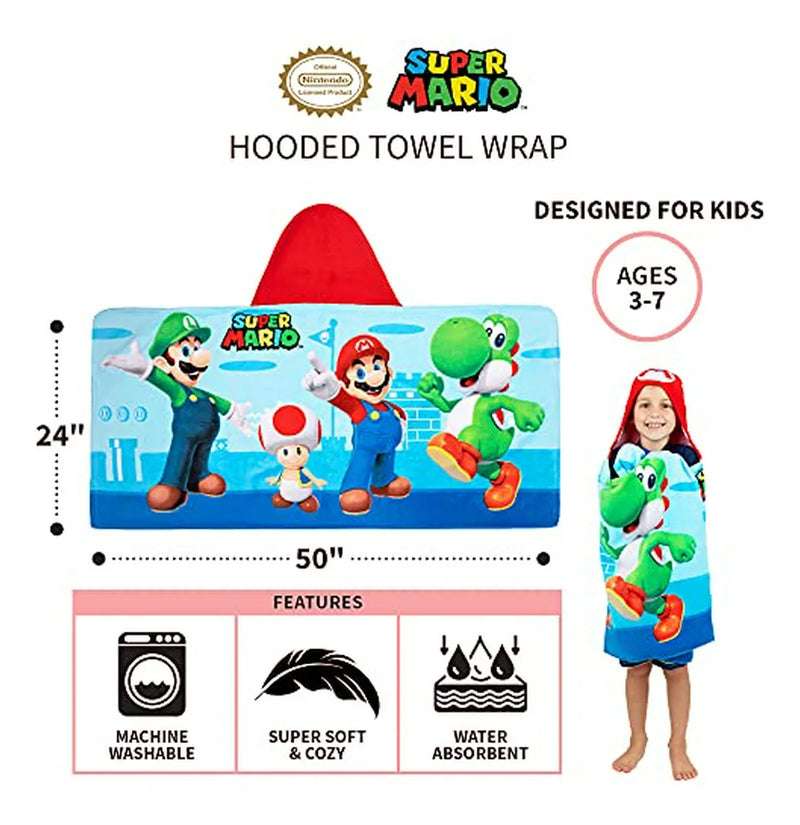 Toalla Con Capucha Super Mario Para Baño Y Playa