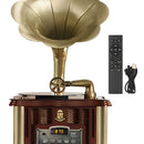 Altavoz Fonógrafo Vintage Estereo, Super Bass De Lujo Madera Con Dorado