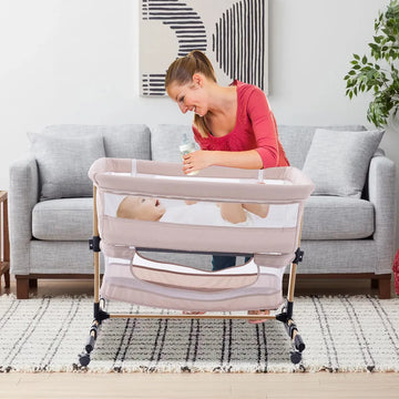 Cuna 3 En 1 Portátil Ajustable Para Bebé Color Beige Claro