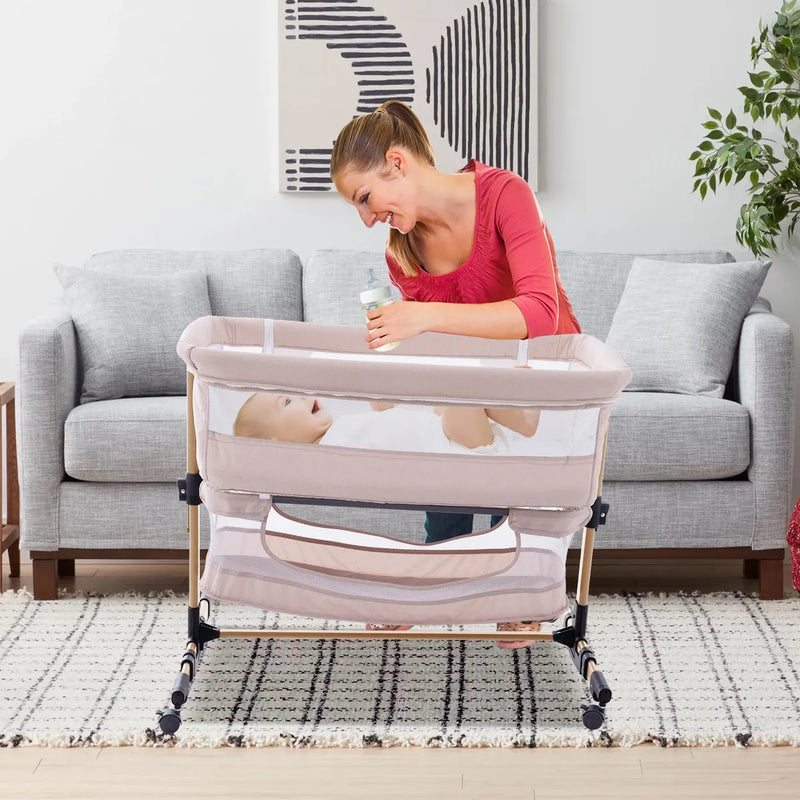 Cuna 3 En 1 Portátil Ajustable Para Bebé Color Beige Claro