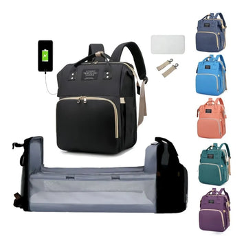 Mochila de maternidad para bebés con cambiador y USB, color negro, diseño de tela lisa