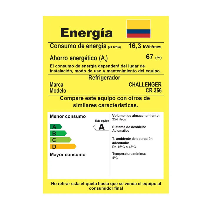 Refrigerador Vertical Twin 387 Litros Brutos - Cr 356 Color Gris