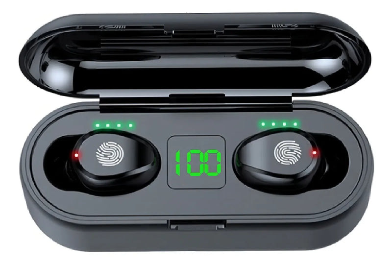 Audífonos in ear inalámbricos F9 negro con luz LED
