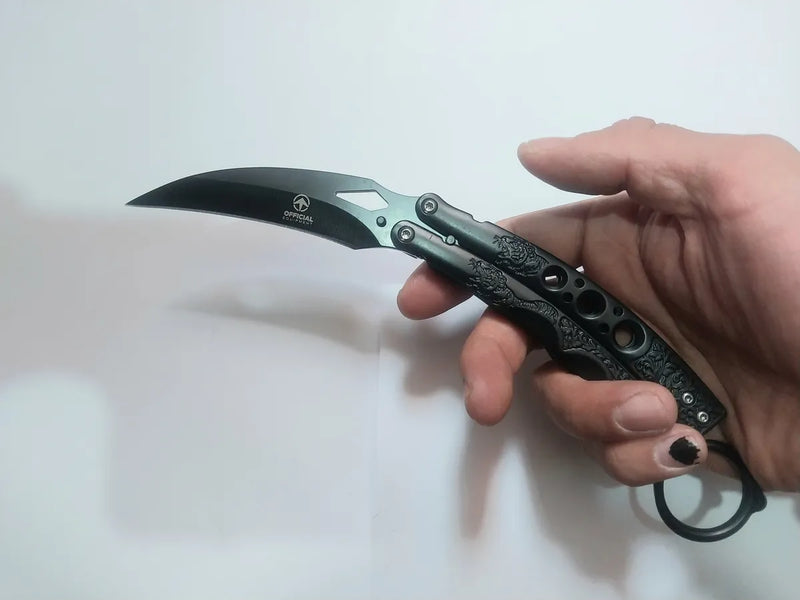 Navaja Cuchillo Mariposa Garra De Tigre Karambit Arte Marcia Opcional