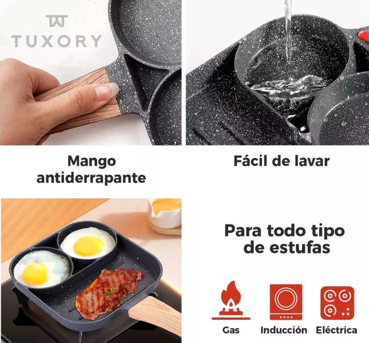 Sarten 4 Huevos Inducción Antiadherente Hotcakes Estrellado Color 2 Huevo Rejilla