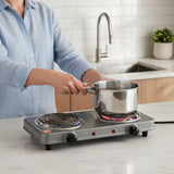 Fogon Estufa Electrica Portatil Gris Negro Cafe 2 Puestos Quemadores Potencia 2000w Cocina Compacta Resistente Hogar Oficina Viajes Camping Practica Rapida Segura Limpieza Sencilla