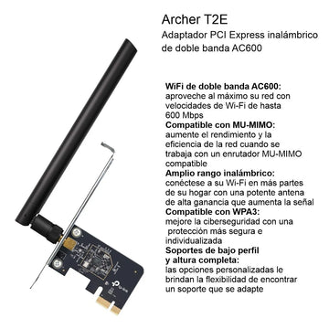Tarjeta De Red Pci-e Wifi Dualband Ac600, Tp-link Archer T2e