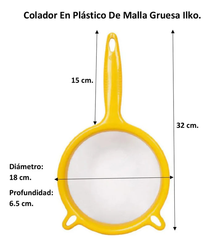 Colador 18 Cm Malla Gruesa Para Jugos Plastico Ilko Amarillo