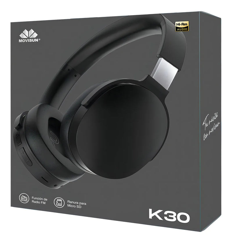Audífonos Bluetooth Movisun K30 Balaca/diadema 22 Horas Color Negro