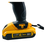 Taladro Percutor 36v Inalámbrico 2baterías + 92 Herramientas Amarillo