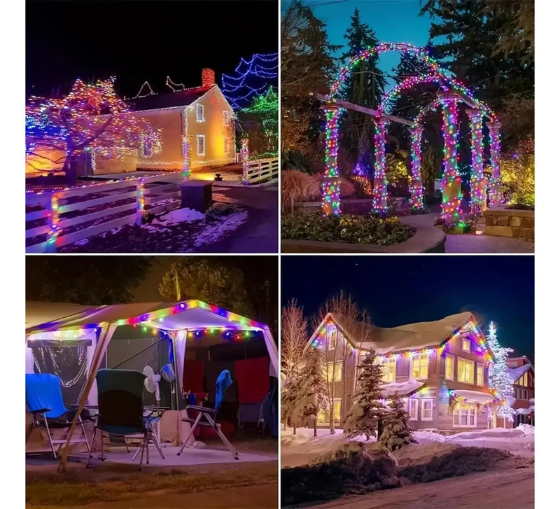Luces Navideñas Multicolor Con Panel Solar - 21 Metros Azul Claro