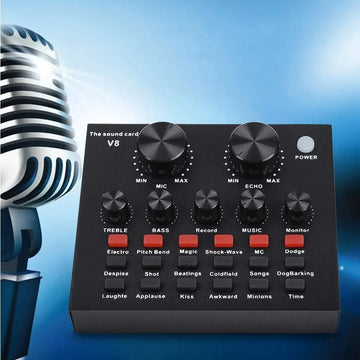 Tarjeta De Sonido V8- Mezclador De Audio,transmision En Vivo Negro