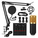 Kit Micrófono Condensador + Tarjeta Sonido Bluetooth V8 Negro